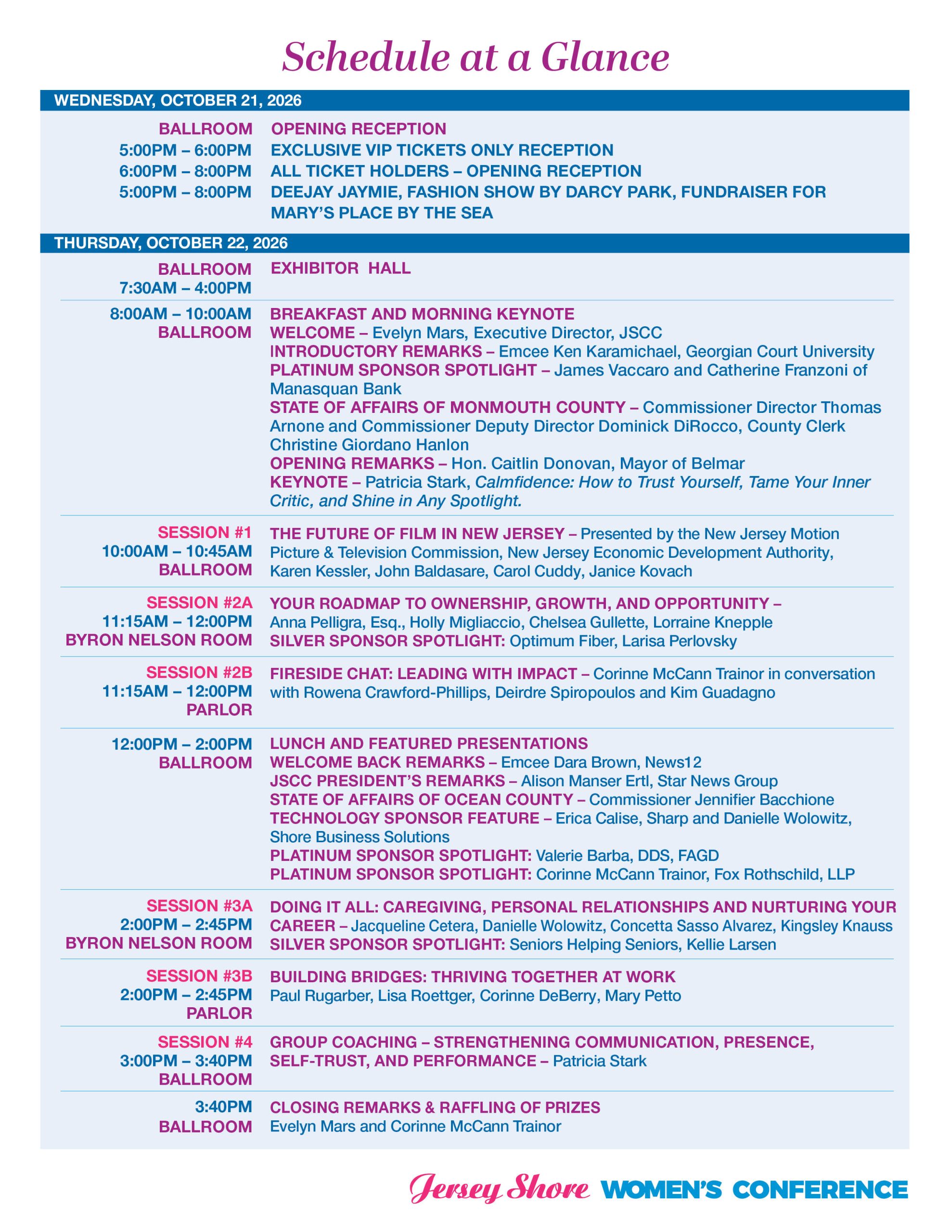2026 JSCC Women's Conference At a Glance Schedule